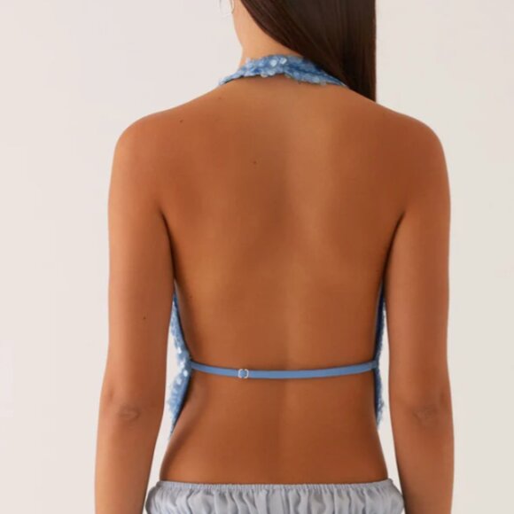 Peppermayo Blue Sequin Halter Top- New with Tags - Picture 4 of 8